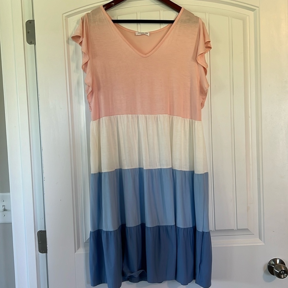 Chic Soul color block tiered stretchy Dress 1X